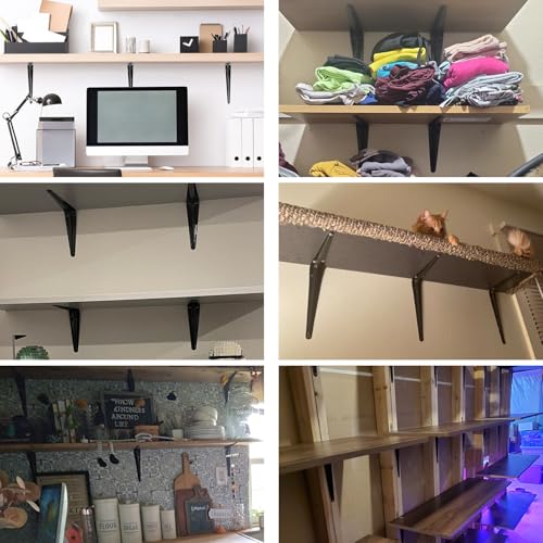 24 Pack 10" x 8" Heavy Duty Metal Shelf Brackets, Floating Shelf Bracket, L Brackets for Shelves, Perfect for 10 Inch Wide Wood Boards, Rustic Farmhouse Decorative Wall Mount Corner Brace - size: 24 Pack 10" x 8" Black