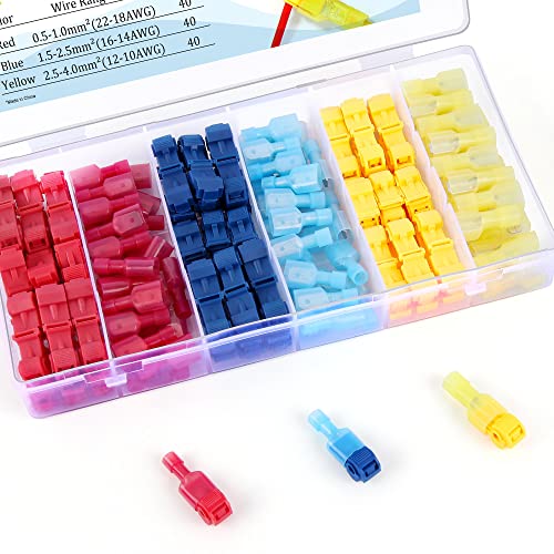 120PCS T-Tap Wire Connectors, Self-Stripping Quick Splice Electrical Wire Terminals, Insulated Male Quick Disconnect Spade Terminals Assortment Kit - style: 120PCS Tap Wire Connectors