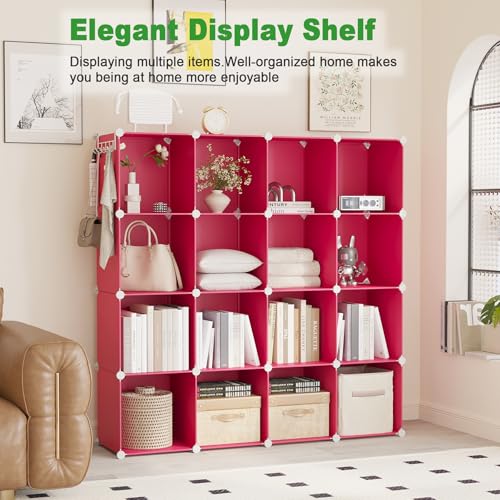 C&AHOME 16 Cube Storage Organizer Cube Shelves Units Storage Cubes, Red - color: Red