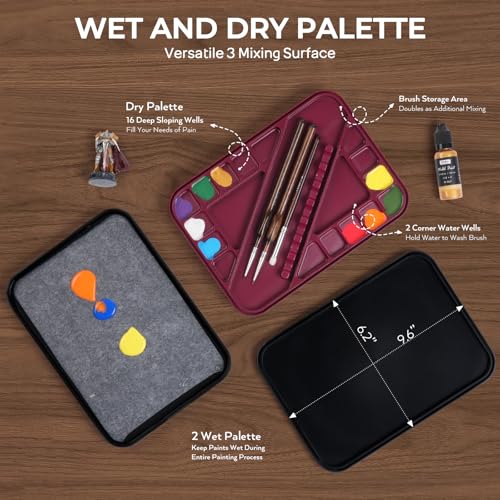 Nicpro Miniature Painting Kit with Wet Palette, Painting Handle & Brushes - color: Red & Black