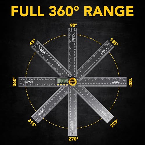 LEXIVON Aluminum Digital Angle Finder Gauge, 7-inch/180mm Multi-Purpose Protractor, Includes XL Display and Rugged Zippered Pouch (LX-DAF7) - size: 7 Inch