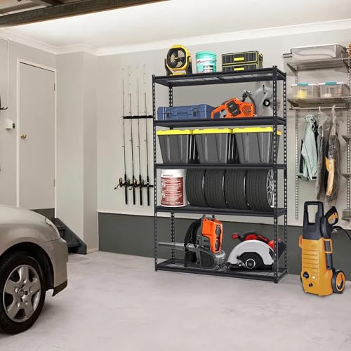 48x18x72 Inch Garage Shelving Heavy Duty, Storage Shelves 2500Lbs Capacity, Adjustable Metal Shelving Unit, 5 Tier Industrial Shelves for Basement Workshop - size: 48 x 18 x 72 inches