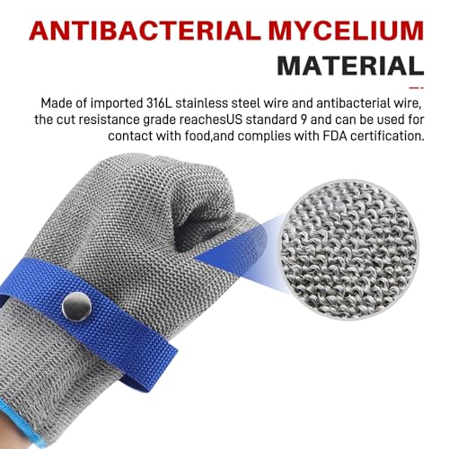 ANSIA9 Cut Resistant Glove,Stainless Steel Metal Gloves For Cutting,Food Grade For Kitchen Cooking, Metal Gloves For Cutting Meat, Oyster Shucking, Mandoline, Fishing,M,1 Pcs - size: Medium (Pack of 1), style: Steel Wire+hppe