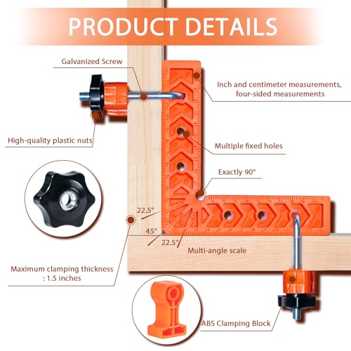 Corner Clamps 4 Pack 6x6in 90 Degree Plastic Right Angle Squares