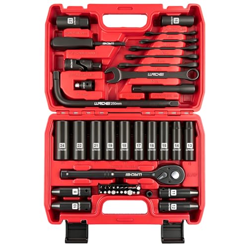1/2" Impact Socket Wrench Set: 49Pcs Tool Wrench Set, CR-V, Metric - size: 49-Piece 1/2" Drive Socket Set