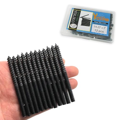 12 Pack 1/4-20 x 3 Inch Black Hanger Bolts - Double Headed, Carbon Steel, 1/4-20" Double Screw, Wood Dowel Screw - size: Black 1/4-20"x3"-12PCS