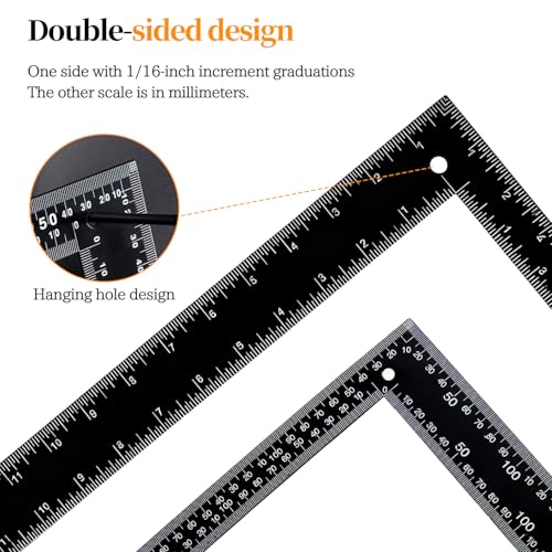 Carpenter Square 8x12 in Framing Square Heavy-Duty Carbon Steel Framing Tool with Dual-Scale (Imperial/Metric) High-Quality L-Ruler Square Tool for Builders and Carpenters