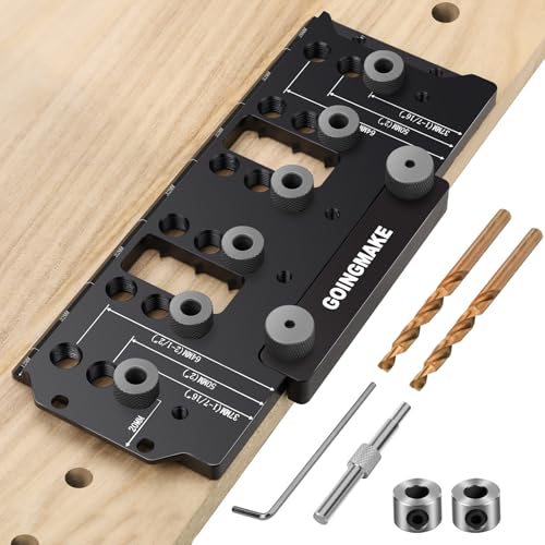GOINGMAKE Shelf Pin Jig 1/4" and 5mm, Spliceable All Metal Cabinet Hardware Shelf Pin Drilling Jig, Woodworking Drill Guide for Straight Holes for Wobble-Free Shelves