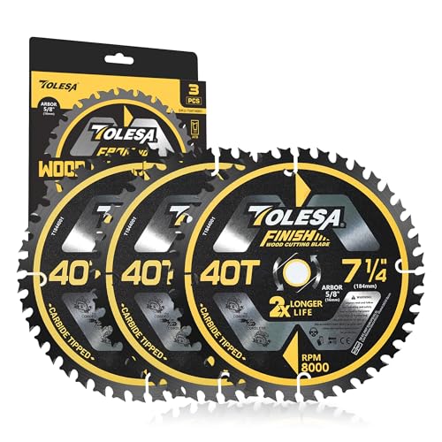 TOLESA 7-1/4 Circular Saw Blades, 40T for Woodworking, 3-Pack - size: 7-1/4'', style: 40T