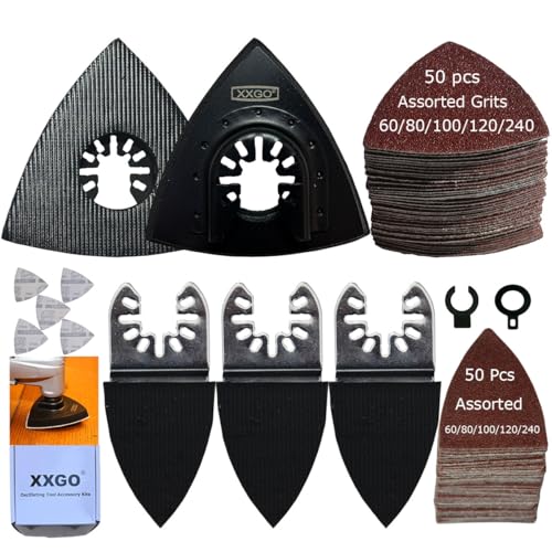 XXGO 105 Pcs Oscillating Multi Tool Finger Triangle Sanding Pads Kits - size: 3-1/8 Inch Triangle & 2 Inch Finger Kit - 105 Pcs