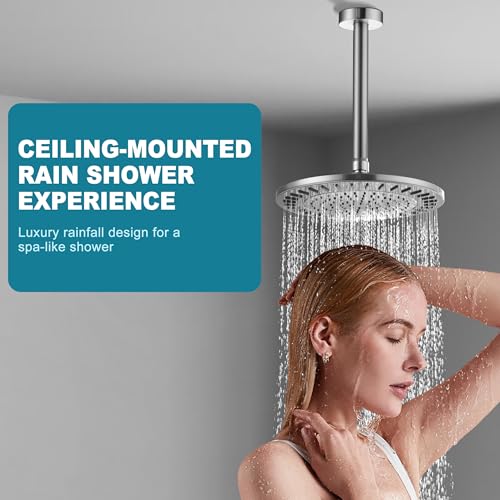 BRIGHT SHOWERS Shower Arm with Flange for Rainfall Shower Head, 9 Inch Ceiling Mount Straight Arm, Replacement Extension Pipe, Heavy-Duty Stainless Steel, Rust-Resistant, 1/2" NPT, Brushed Nickel - color: Brushed Nickel, style: 9 Inch