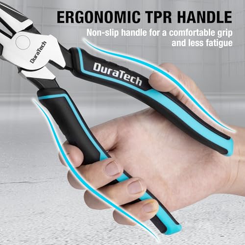DURATECH 8" High Leverage Linemans Pliers, Cr-Ni Side Cutters, Linesman Pliers for Wire Cutting, Crimping (Pack of 2) - size: 8 inch (Pack of 2)