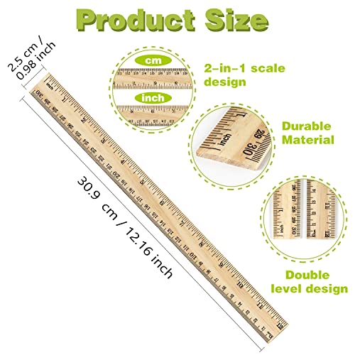 ZZTX 3 Pack Wooden Ruler 12 Inch（30 cm) - color: 3 Pack, 12 Inch