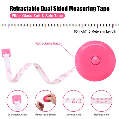 Tape Measure Retractable, Fabric Measuring Tape, 60 Inch Small Sewing Tailor Soft Ruler for Craft Nursing Clothing Medical Travel(3 Pack/Pink) - color: Pink