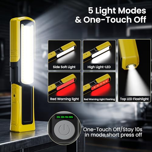 Magnetic Flashlight 6000mAh Rechargeable, LED Underhood Protable Work Light