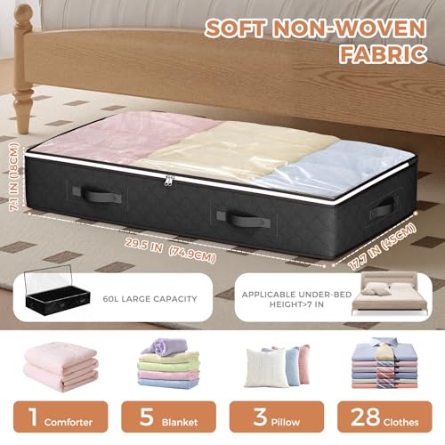 Budding Joy Under Bed Storage Containers with Clear Lids, 4 Pack - color: Black, size: 60L-4 Pack