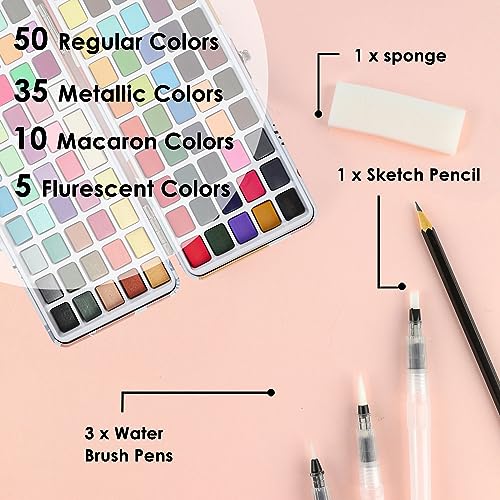 Grabie Watercolor Paint Set of 100 Color with Brush Pens - color: 100 Colors