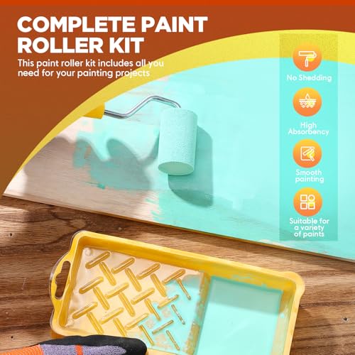 Leumoi 30 Pack 2 Inch Paint Roller Kit, 24 Pcs Small Paint Roller Covers with Tray, Mini Frame, 4 Liners. Small Sponge Touch up Trim Kit for House Painting Supplies