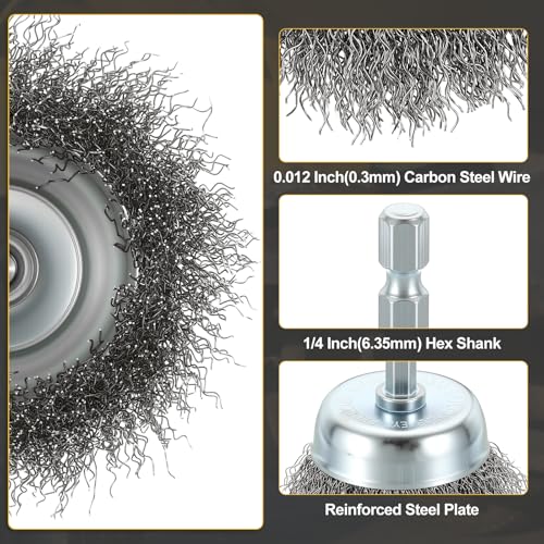 DTGN 24 Pcs Wire Wheel Cup Pen Brush Set for Drill, 1/4 Inch Hex Shank,1-4" - size: 1-4inch