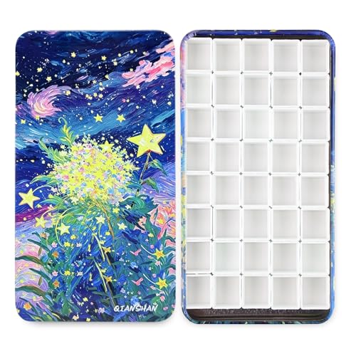 qianshan 40Pcs Empty Half Pans Watercolor Tin Palette with Magnetic Stripe - color: Starlit Bloomfield
