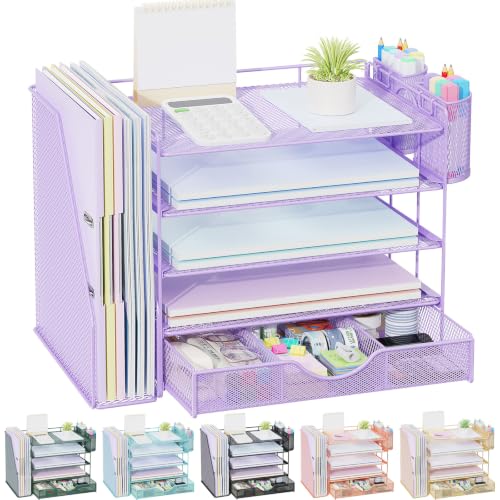 gianotter 5-Tier Desk Organizer with Drawers and File Holders - color: Light Purple, size: 5T