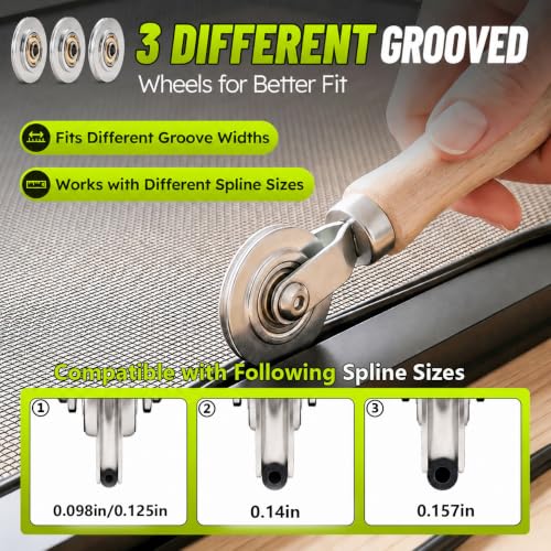 King&Charles Screen Roller Tool,3Replaceable Concave Roller for Window/Door