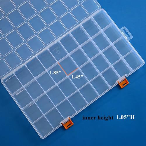 3 Pack 36 Grids Clear Plastic Storage Box with Dividers, Transparent Organizer Container Case for Small Parts, Bead, Button, Jewelry, Diamond, Craft Supplies,Sewing Kit, DIY Accessories - size: 36 Grids