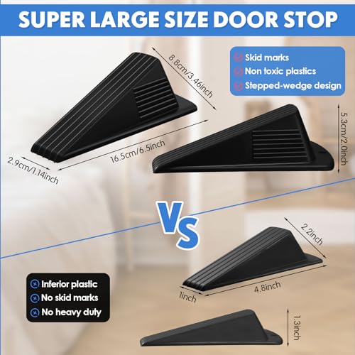 Frienda 2 Pcs Heavy Duty Rubber Door Stops Wedge Stackable,Black - color: Black