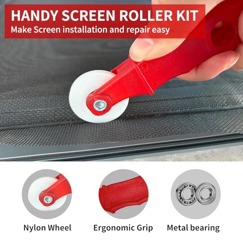 4PCS Window Screen Door Repair and Replacement Kit, 48"x118" Fiberglass Screen Mesh, 0.125" x 40' TPE Spline,Spline Roller and Remove Hook, Window Screen and Sliding Screen Door Replacement - size: Screen with Tools