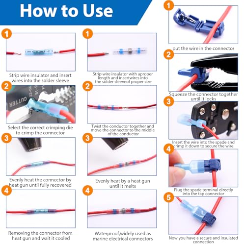 smseace 1530Pcs Heat Shrink Wire Connectors Kit,Ring Fork Spade Bullet T-Tap Solder Butt Splice Copper Terminal Wire Connectors Kit for Automotive,Boat,Stereo,Industrial Equipment - size: 1530Pcs