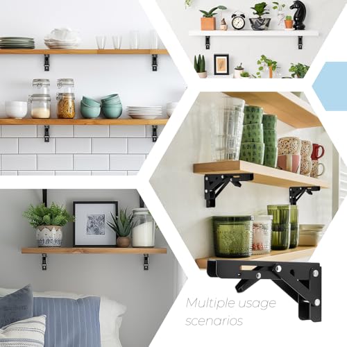 Matte Black Folding Shelf Brackets, 6 Inch, 4 Pack - size: 6 Inch