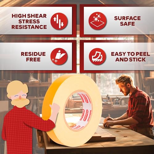 XFasten Double Sided Woodworking Tape 2 Inch x 90 Feet, Heavy Duty Residue-Free Double Sided Masking Tape for Router Templates, High Speed CNC Router, MDF Edge Banding, and Zero Clearance and Gap Cuts
