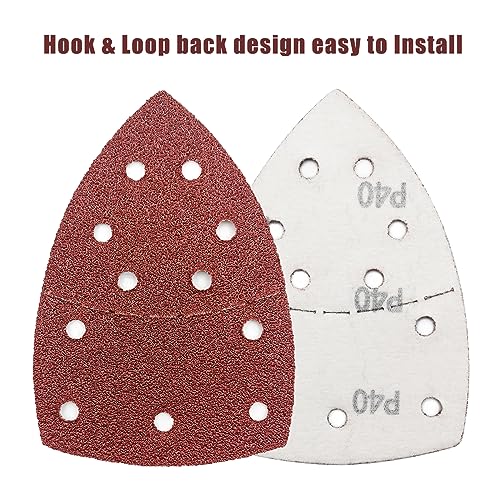 50 PCS Mouse Detail Sander Sandpaper, 40 Grit Palm Sander Sandpaper 11 Holes Hook and Loop Sander Pads Triangular Sanding Sheets Abrasive Sanding Paper for Mouse Sander - size: 40 Grit