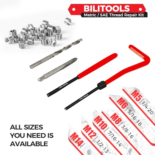BILITOOLS M4x0.7 Helicoil Thread Repair Kit Metric, HSS Drill Heli Coil Repair Kit - size: M4 x 0.7, style: Metric