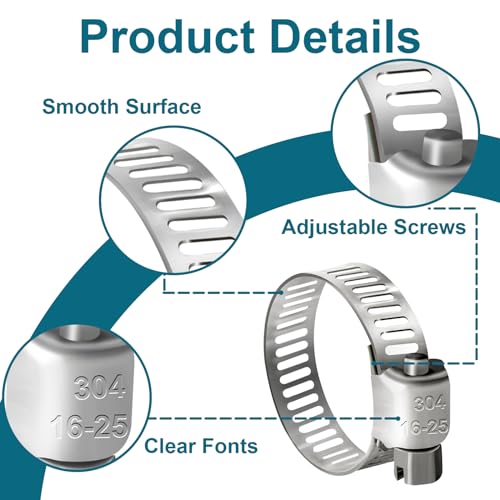 Hose Clamp, 30PCS Fuel Line Clamp, 5/8" to 1"(16-25mm) Radiator Hose Clamps - size: 16-25mm