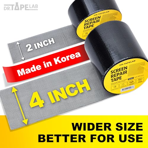 Black Window Screen Repair Tape, 4 in X 15 FT, Screen Repair Kit for Windows or Doors, Strong Adhesive Patch Kit Fiberglass Mesh Tape (Pack of 2) - color: Black, size: 4in x 15FT (Pack of 2)