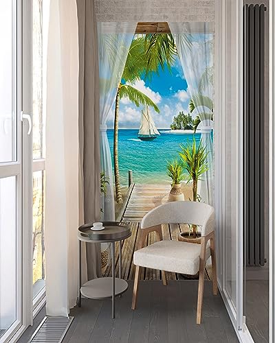 FLFK Door Mural Sticker - Ocean,Peel and Stick,Combined Size 32"x80",Split into 2 Pieces - color: Mt1391, size: 32"x80"