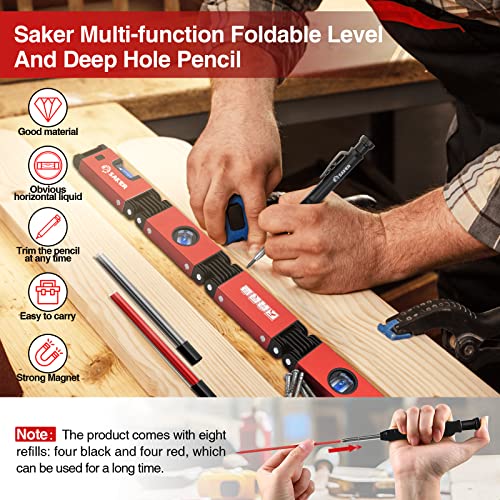 Saker Multi-Function Foldable Level and Deep Hole Pencil Set,Gifts for Men,Perfect Set of Multi-Angle Measurement Woodworking Tools and DIY Woodworking Scribe Gauge Scriber Line Maker Measuring Tool - style: Set of 28 Inch Foldable Level and Deep Pencil