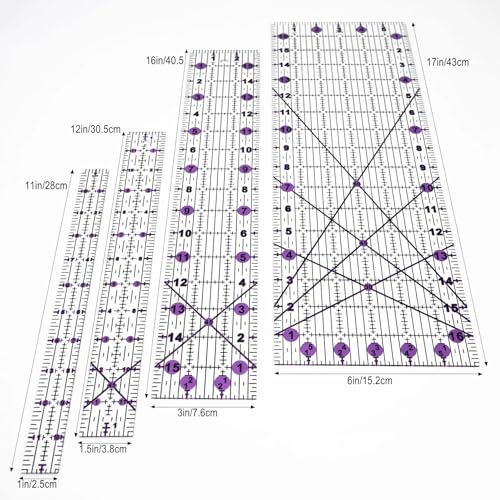 Quilting Rulers Sewing Ruler,Acrylic Quilting Ruler Templates,Precision Cutting Tools for Patchwork Fabric,Sewing Supplies Purple(6"X17",3"X16",1.5"X12",1"X11") - color: Purple