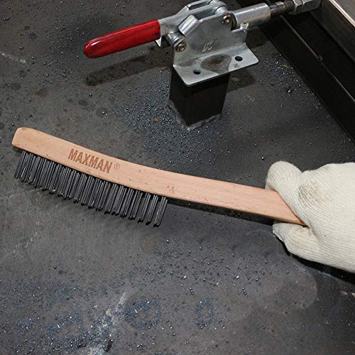 Wire Brush,Heavy Duty Carbon Steel Wire Scratch Brush for Cleaning Rust with 14" Long Curved Beechwood Handle,Large - style: 2Pcs Carbon Steel Wire Brushes