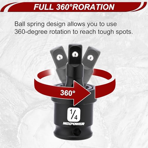 MIXPOWER 30 PCS 1/4" Drive Shallow Magnetic Impact Socket Set,Metric/SAE, 6-Point, CR-MO, Magnetic Socket with Impact Socket Adapter, Universal Joint,Extension & Drill Bit Adapter