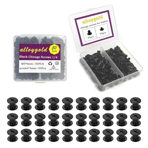 Alloygold 50 Sets M5x6 Matte Black Chicago Screws Leather Rivets Slotted Phillip Head Screw Rivets Chicago Bolts for DIY Leather Craft Bookbinding 3/16" x1/4" - color: matte black, size: M5*6mm