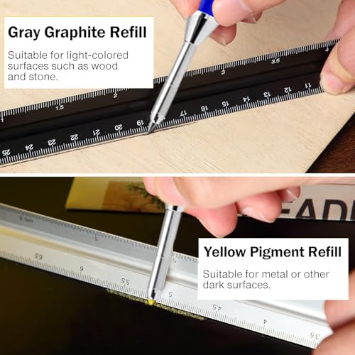 greywolf 2-Pack Carpenter Pencils, Heavy Duty Carpenter Pencils with 14 Refills, Long Tip Deep Hole Automatic Pencil Markers with Built-in Sharpener for Carpenters, Architects (Black, Red)