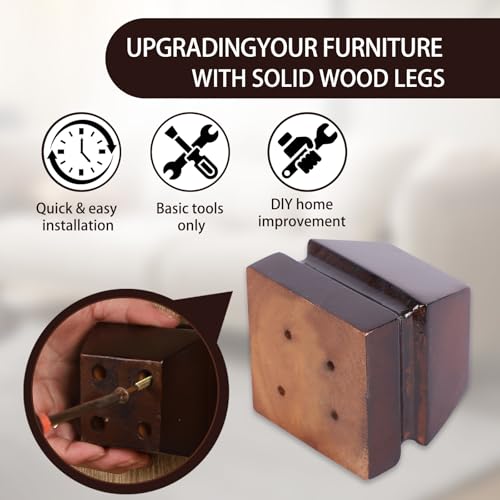 Wood Legs for Furniture 3 inch Heavy Duty Sofa Legs Square Brown Bed Legs Pack of 4, Mid Century Chair Feet, Sofa Replacement Parts, Dresser Leg Sideboard Recliner Couch Riser - color: Brown, size: 3"H*3.15"W (No Hanger Bolt)