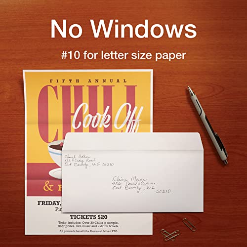 Quality Park #10 Security Envelopes, No Window, Redi-Strip Self Seal Envelopes, 24-lb White Wove, 4-1/8" x 9-1/2", 100 per Box (QUA69117)