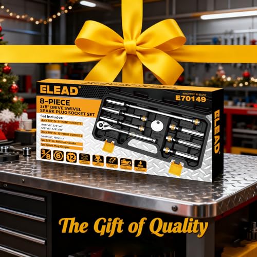 ELEAD 8-Piece 3/8" Drive Magnetic Swivel Spark Plug Socket Set, 5/8", 9/16", 14mm, 16mm, Include Ratchet Handle & Spark Plug Gapper, 6 & 12 Point CR-V Spark Plug Removal Tool - size: 8-Piece Magnetic Swivel Spark Plug Socket Set