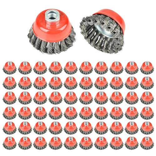 AAIN 60PCS 3 inch Wire Wheel Brush Twisted Knotted Cup Brush for Grinders - size: 60 pack, style: 3 Inch Knotted Cup Brush
