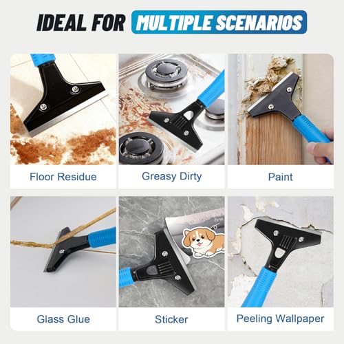 Floor Scraper Heavy Duty, Adjustable 8"-72" Long Handle Razor Blade Scraper Tool, 4 Inch Durable Paint Scraper for Cleaning Floors Walls Tile Glass Adhesive Wallpaper Popcorn Ceiling Gum (2 Pack)