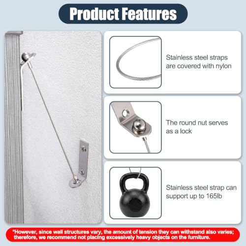 4 Pack Furniture Anchors for Baby Proofing, Furniture Wall Straps - color: Silver Stainless Steel Straps - 4 Pack