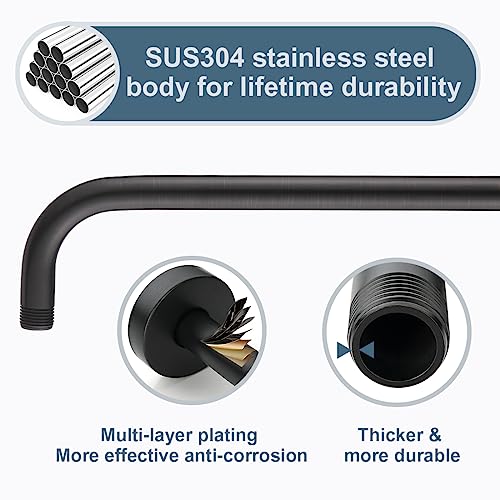 BRIGHT SHOWERS 16-Inch Shower Head Extension Arm with Flange, L Shaped Shower Extender, Extra-Long Stainless Steel Shower Pipe, Oil-Rubbed Bronze - color: Oil Rubbed Bronze, style: L-Shape 16 Inch